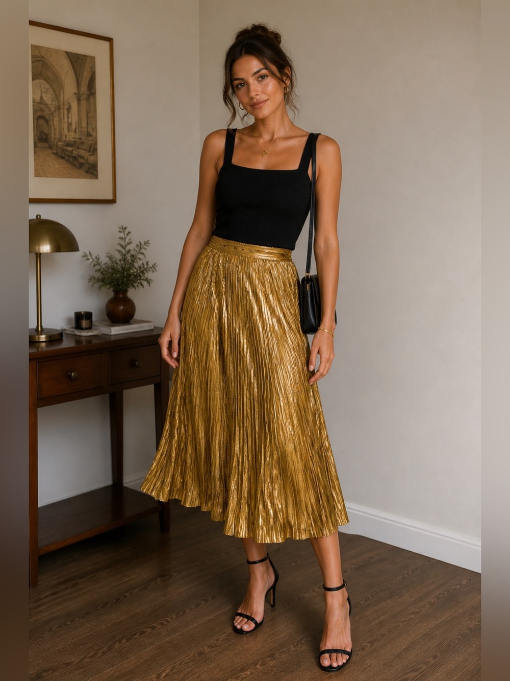 🇺🇸Firm Price🇺🇸 By Anthropologie Metallic pleated midi skirt